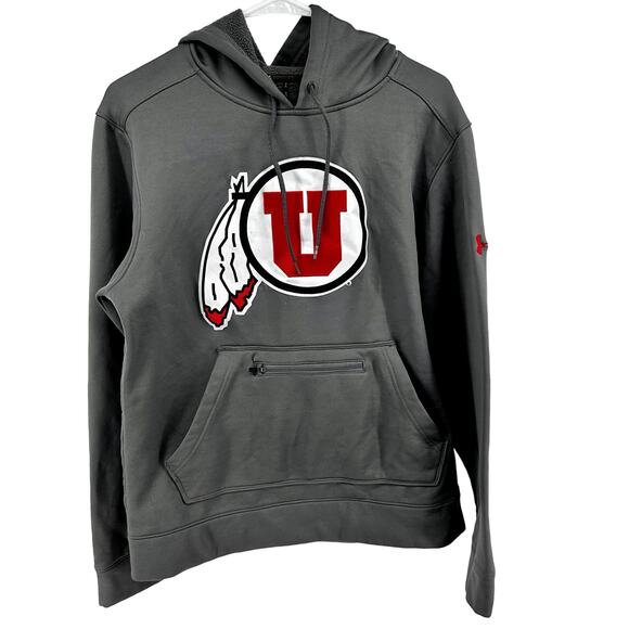 Under Armour University of Utah Utes Hoodie Cold Gear Athletic Fleece Gray S - Picture 1 of 5